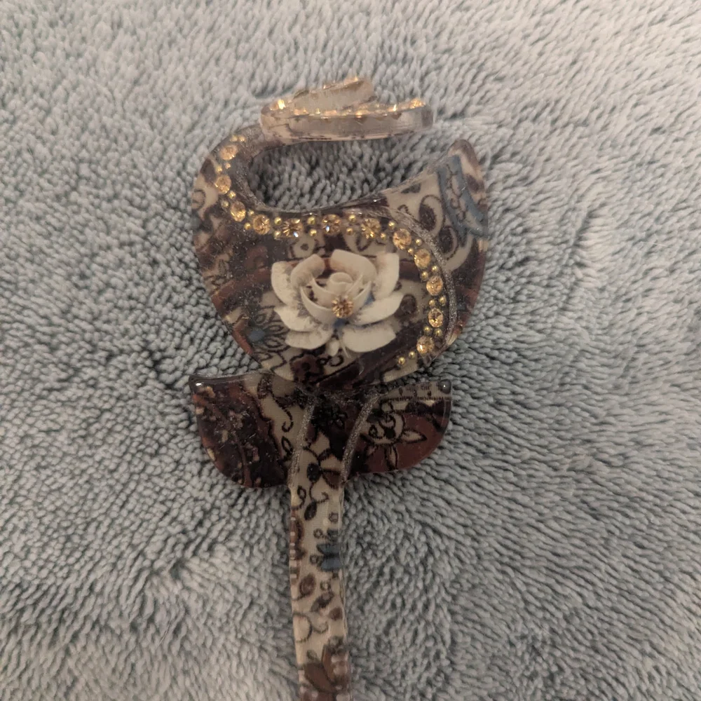 Vintage Art Deco Celluloid Rhinestone Floral Hair Sticks Set - Picture 3 of 6